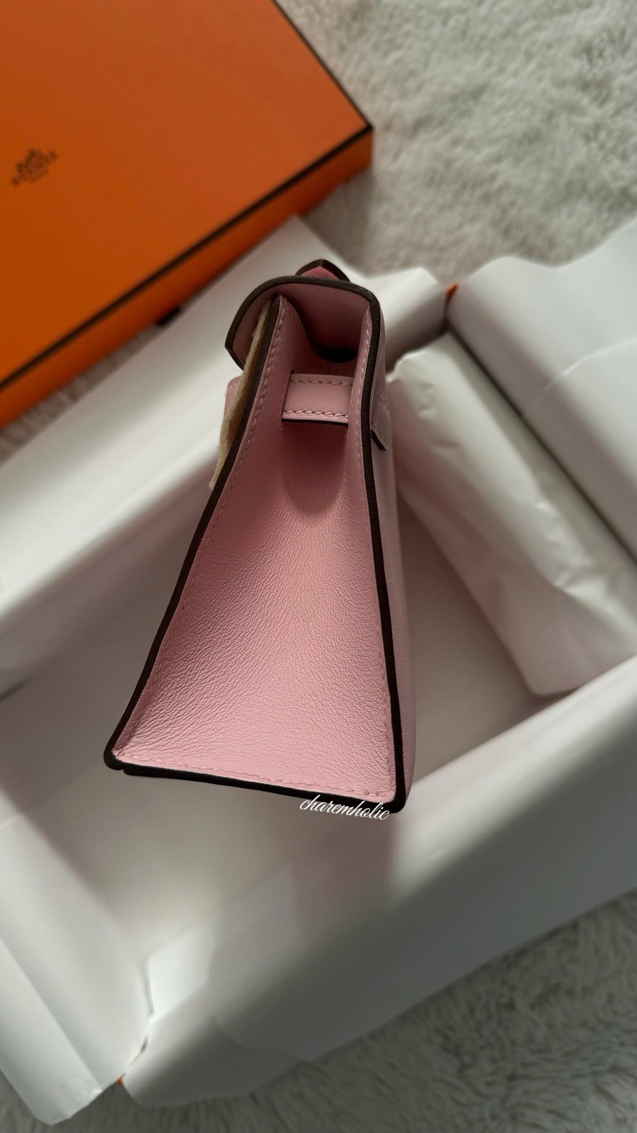 New🩷 Hermes Kelly Pochette Clutch Rose Sakura Swift Leather Bag G Stamp PHW image 4