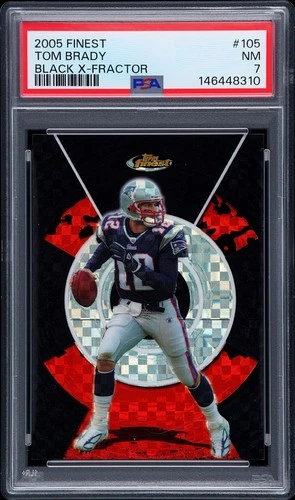2005 TOPPS FINEST BLACK X-FRACTOR #105 TOM BRADY 22/25 PSA 7