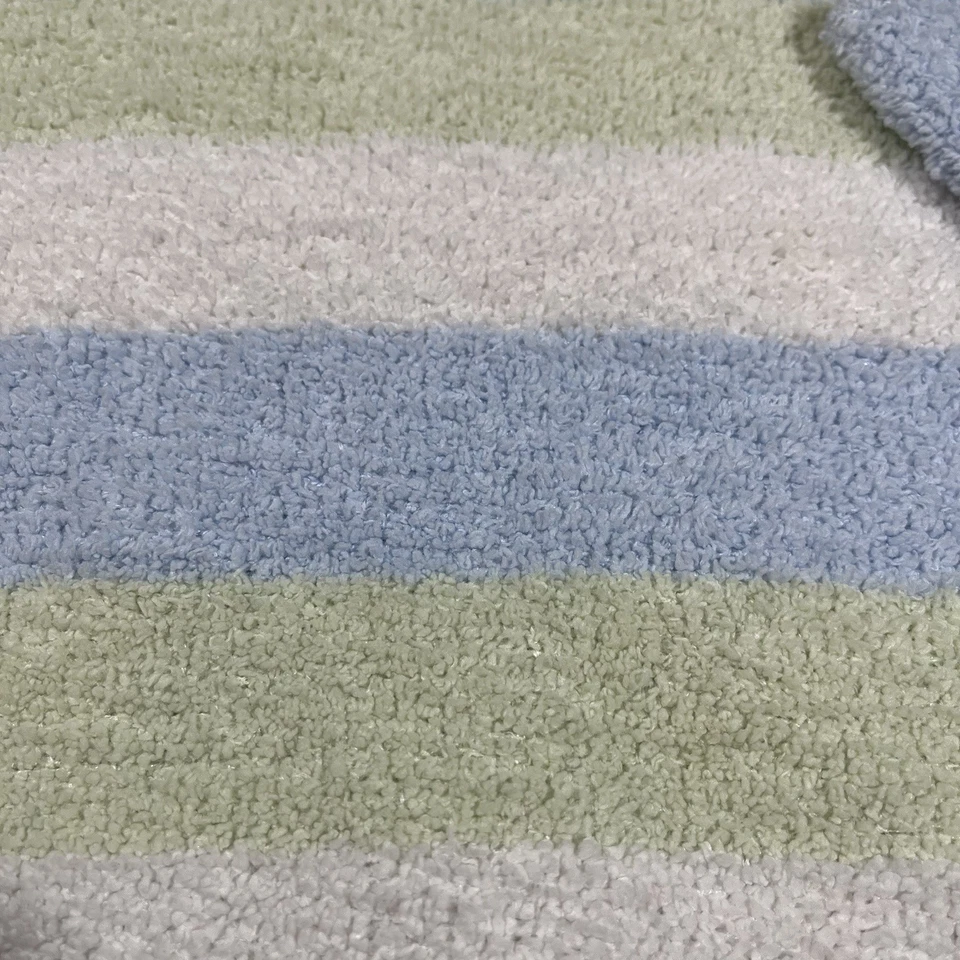 HTF Carters Blue White Green Stripe Baby Blanket Chenille Security Lovey - Image 4 of 4