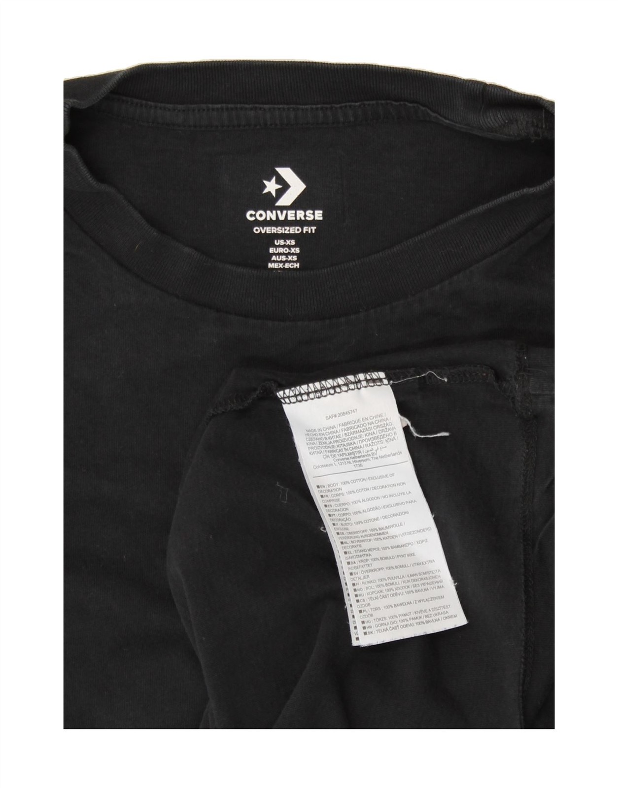 CONVERSE Womens Oversized Graphic T-Shirt Top UK 6 XS Black Cotton BB10 thumbnail 3