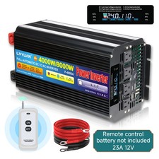 4000W 8000W 24V to 110V Power Inverter w/ Remote Control 4Socket USB LCD Display