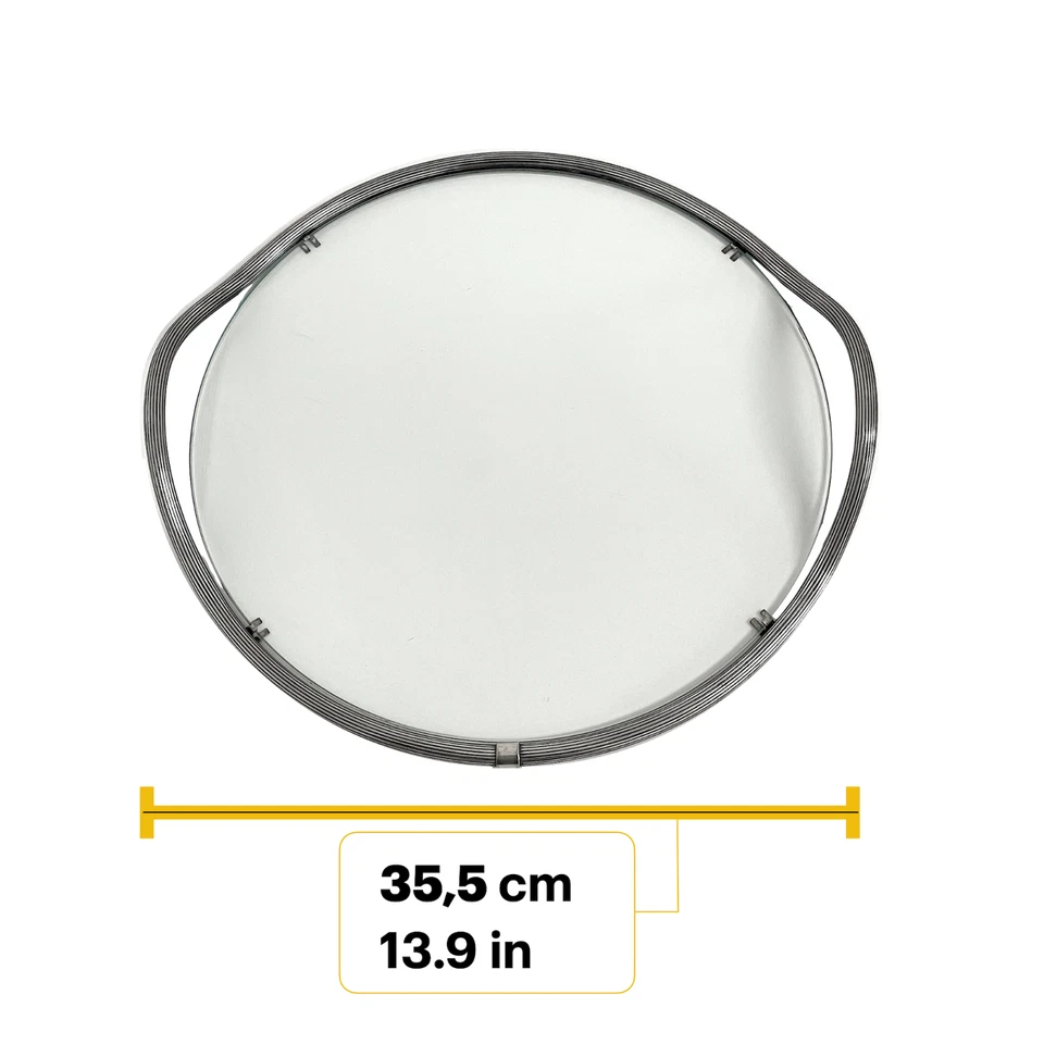 Plateau Art Déco en métal verre ronde moderniste avec poignées années 1940 - Photo 4/4