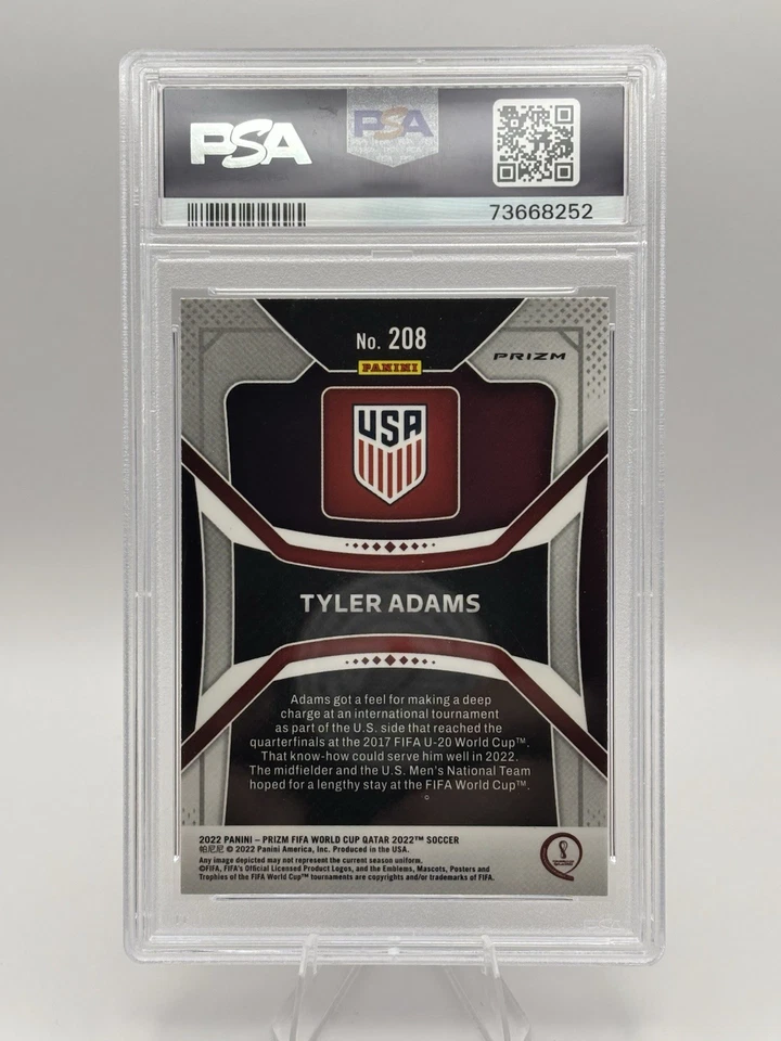 Tyler Adams 2022 Panini Prizm World Cup Tiger Stripe USMNT PSA 9 - Image 2 of 2