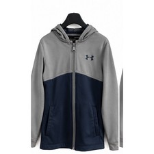 Under Armour Kids ColdGear Full Zip Hoodie Gray Navy Blue Colorblock YMD Size M