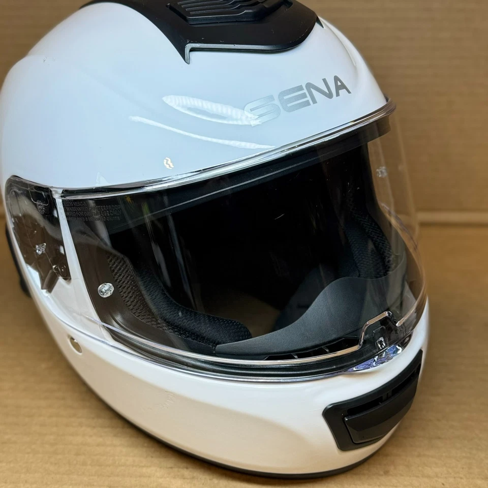 Casco de motocicleta M (medio) Sena Momentum blanco brillante Bluetooth (arañado) Foto 3 de 4