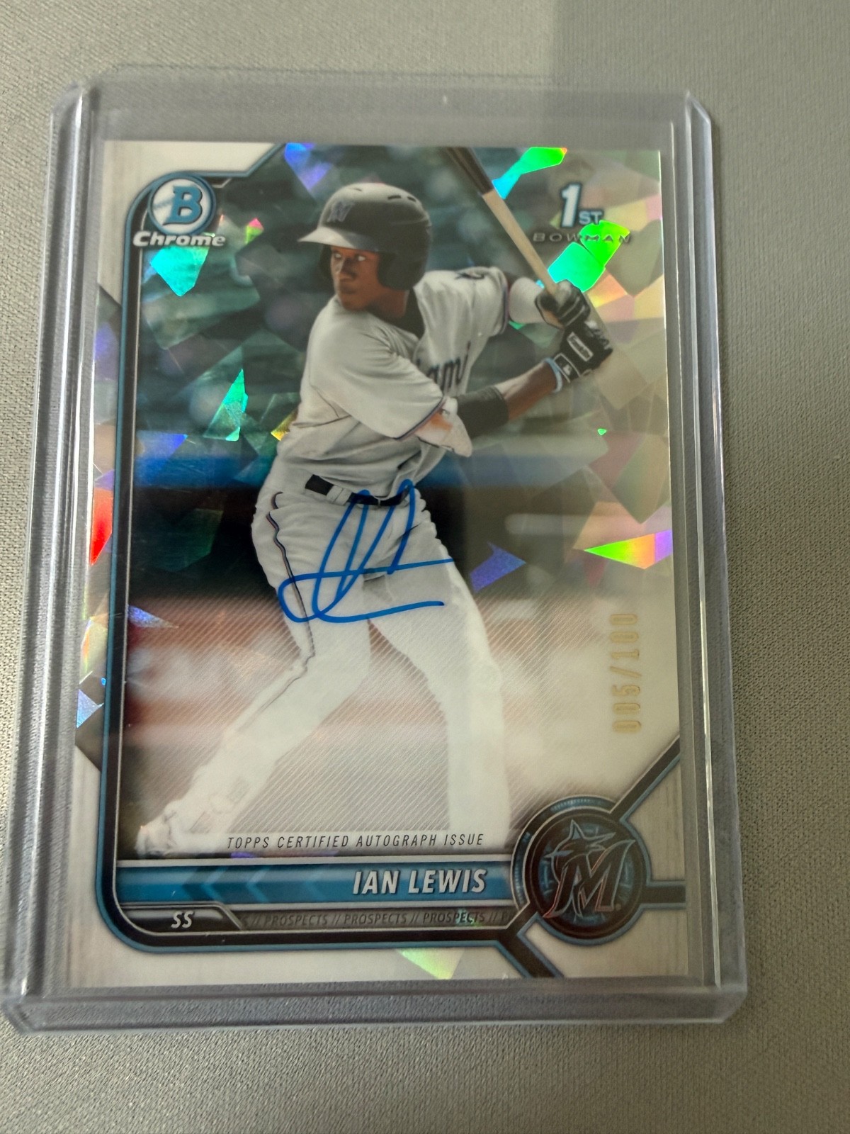 2022 Bowman Chrome Ian Lewis Auto Atomic Refractor 1st #05/100 Marlins