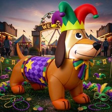 5.3 ft Mardi Gras Inflatable Outdoor Decorations Mardi Gras Dachshund Dog Inf...