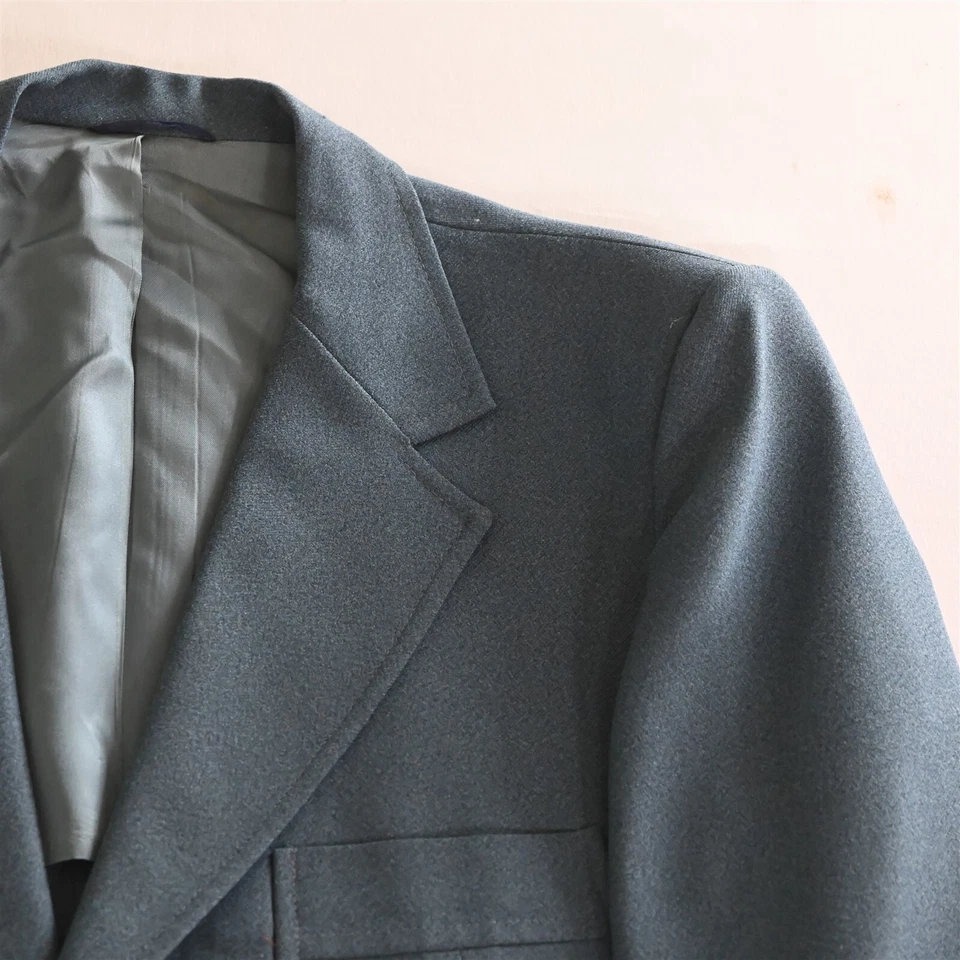 Vtg 44R 36x30 Blue Knit Bootcut 3 Piece Mens Vest Jacket Pants Suit - Image 2 of 4