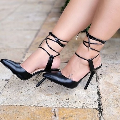 Women's Black Pointy Toe Lace Up High Heels Pumps (Size 5.5) - 第 1/4 張圖片