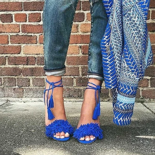 Fringe Red Sandals Tassels Strappy Stiletto Heels Shoes Women Plus US Size 3-16 - Picture 8 of 22