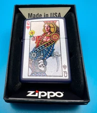 Genuine Brand New 23 ZIPPO Lighter Good/Evil QUEEN PLAYING CARD Royal Blue Case