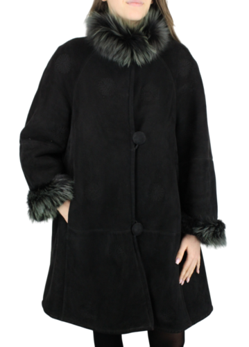 CONBIPEL Shearling Pelle Pellicce Jacket Women's LARGE Leather Oversized Black - Picture 1 of 11
