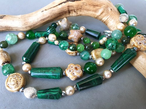 ❤️🧡💛COLLANA DONNA PIETRE DURE NATURALI VERDE MALACHITE, AGATA, CERAMICA❤ - Foto 12 di 13