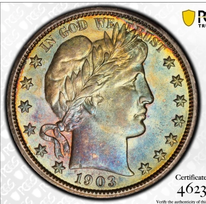 1903 50C Barber Half Dollar PCGS MS-63 Incredible Toning! Absolutely RaRe!