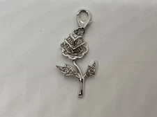 14k White Gold Diamond Flower Pendant Charm with Lobster Clasp