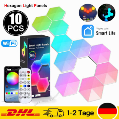 10x RGB LED Wall Hexagon Lights WIFI Smart Modular Light Panel Gaming Musik Sync