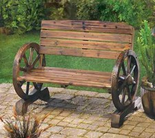 Rustic Wooden Wagon Wheel Bench yard Garden Decor