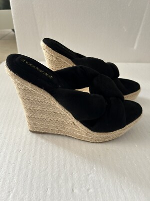 Shoedazzle Alina Wedge Black Suede Size 8 Platform Wedges