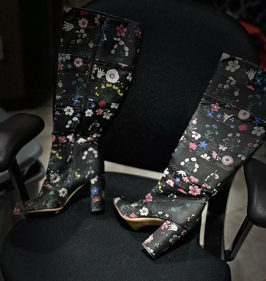 Valentino Garavani Womens Floral Satin Boots Black Size 39.5 9 eBay