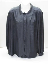 Vintage Laura Mae L/S Black Blouse W/Tie Size 18 [ 46 Bust 26L ] Embossed mat.