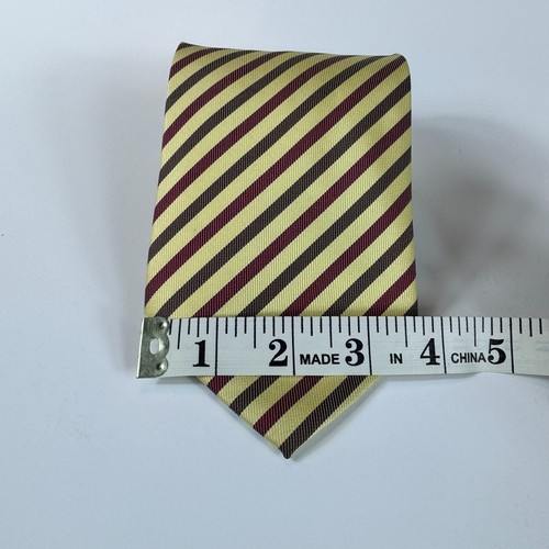 HUGO BOSS Tie 100% Silk Made in ITALY Designer STRIPED Gold / Brown Necktie - Picture 7 of 9