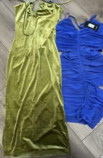 Set of 2 Fashion Nova Sage Royal Blue Velvet And Mesh Halter Dresses Size M NWT