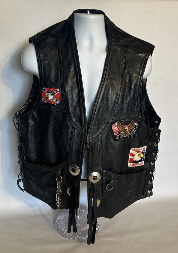POW Biker Vest  Mens 2XL XXL Leather Patches - Image 3 of 4