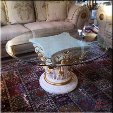 Couchtisch Glastisch Glas Wohnzimmertisch Säulen Design Antik Marmor Optik 100cm