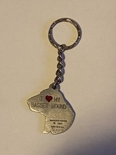 Rawcliffe Pewter 1982 I LOVE MY BASSET HOUND Vintage Keychain Dog