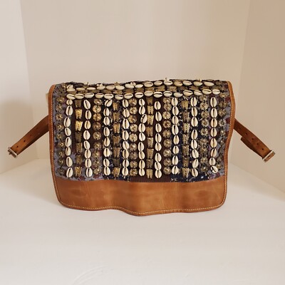 FREE PEOPLE Leather Canvas Cowrie Shells Beaded Backpack Bag Ivory/Brown 63659b6258083d37e3bb2fa2.jpg main image 4