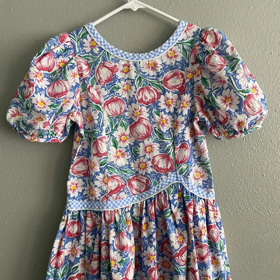 Винтажные редкие издания цветочный Puff рукав платье имбирь отделки девочек размер 8 США союз - Изображение 2 из 4