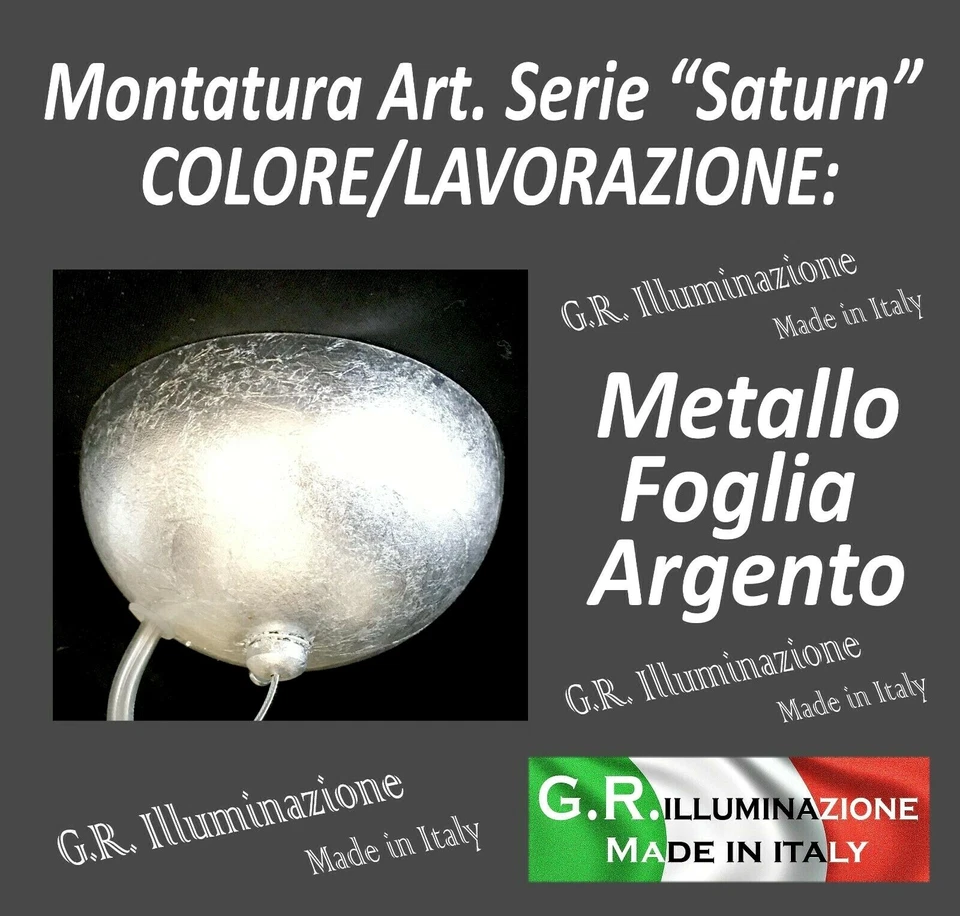 LAMPADARIO MODERNO IN VETRO 1 LUCE SATINATO BIANCO F. ARGENTO SOSPENSIONE Saturn - Immagine 3 di 4