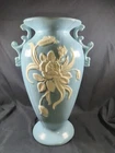 Vintage WELLER POTTERY White Rose Floral Flower Vase 14" HUGE Baby Blue Unique