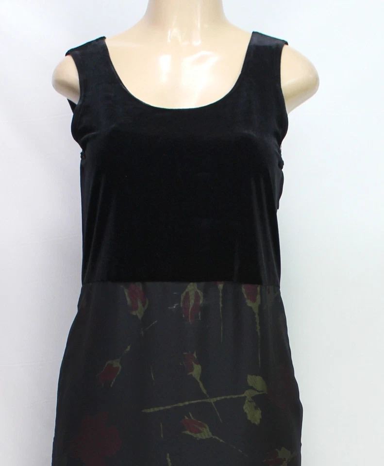 Vestido Vintage Carol Anderson California Sin Mangas Floral Terciopelo Negro Talla S Foto 2 de 4