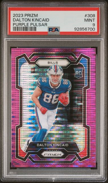 2023 Panini Prizm Dalton Kincaid #308 Rookie Purple Pulsar PSA 9 Buffalo Bills
