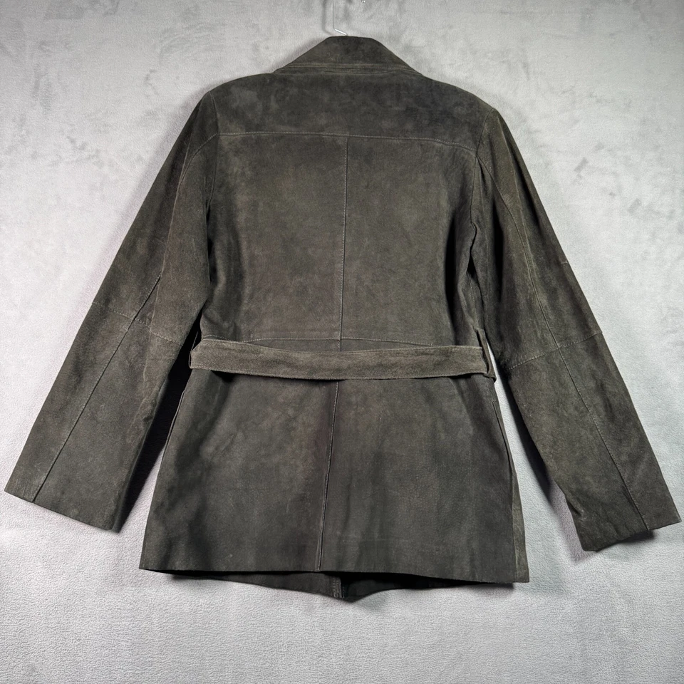 Abrigo Express Mujer S Verde Oliva Gamuza Cuero Cinturón Chaqueta Forrada Terroso Y2K Foto 2 de 4