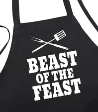 Beast Of The Feast Black Cooking Aprons, BBQ Grilling Aprons, Tailgating Aprons