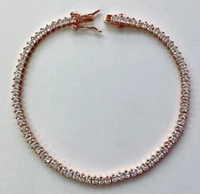 QVC Diamonique 14K Rose Clad Sterling Silver Princess Cut 7-1/4 Tennis Bracelet