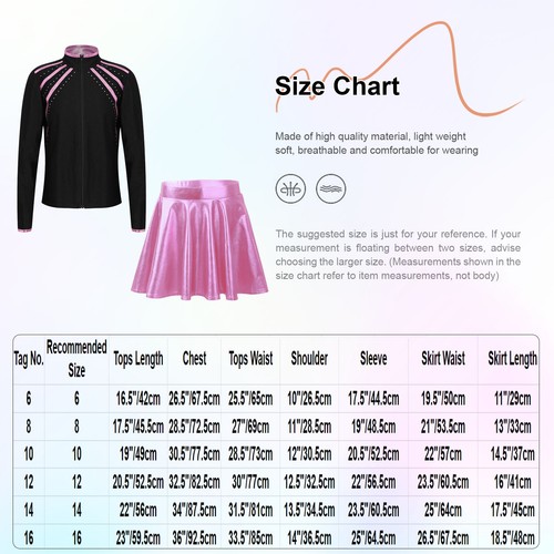 Kids Girls Outfits Competition Costume Shiny Dancewear Zipper Jacket Soft 2pcs - Picture 50 of 60