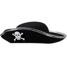 Hauntlook Kids Children's Black Hard Shell Tricorne Pirate Hat Halloween Costume