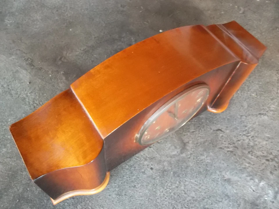 GUB Glashütte, Kal. 12 Art Deco Kaminuhr Tischuhr Buffetuhr , 8 Tagewerk um 1950 - Bild 3 von 4