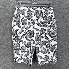 Chico's Shorts Women 8 White Floral High Rise Skimmer Pull On Cotton Pockets