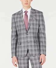 Bar III Men's Slim Fit Linen Gray Plaid Suit Jacket Gray Size 40R 🔥🔥