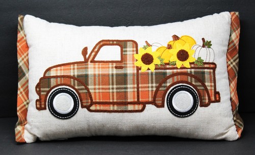 Lumbar throw Pillow 18" x 12" Plaid Market Pumpkins Fall Decor Truck Sunflowers
