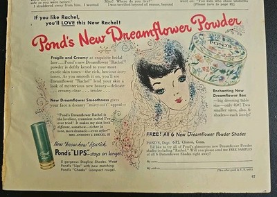 1942 Pond's Dreamflower Face Powder Lips Lipstick If you like Rachel vintage Ad 
