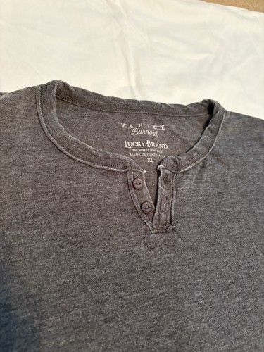 T-Shirt Henley Lucky Brand Venice Burnout Homme - Taille S, Bleu, Coton Léger, Occasion Parfait État