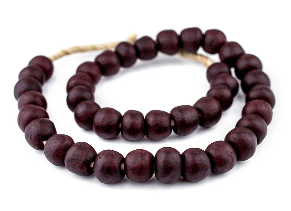 Red Black Swirl Recycled Glass Beads 18mm Ghana African Sea Glass Round Handmade - Image 3 of 4