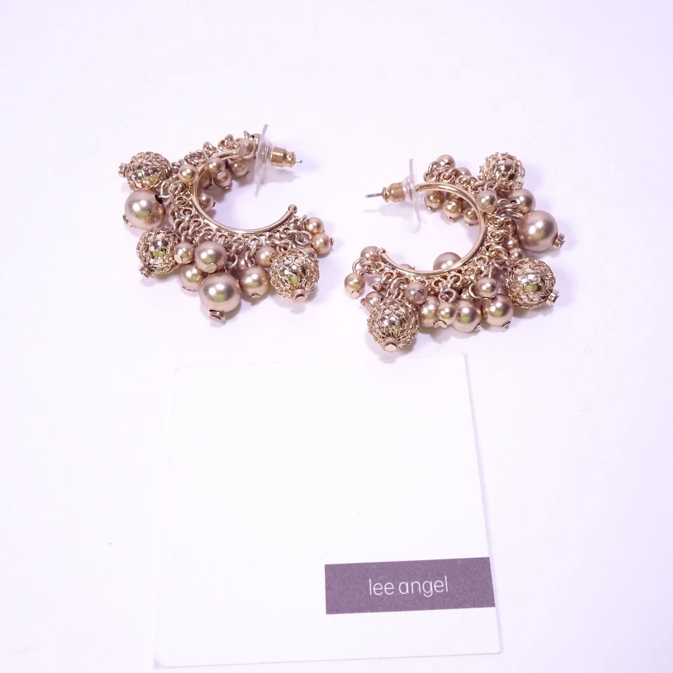 Brincos de argola femininos Neiman Marcus Lee Angel malha ouro brilhante novo com etiquetas 110 - Imagem 2 de 4