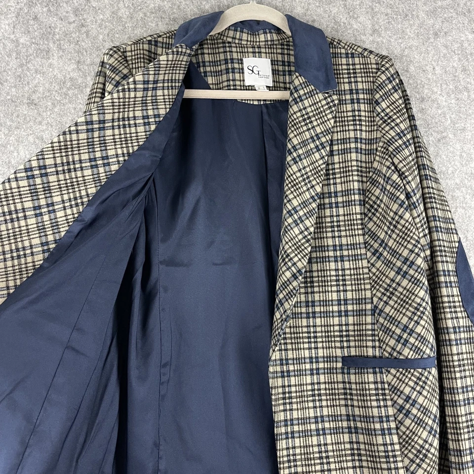 Susan Graver Tailored Jacquard Knit Blazer Women Medium Plaid Elbow Patch Career - Image 4 of 4