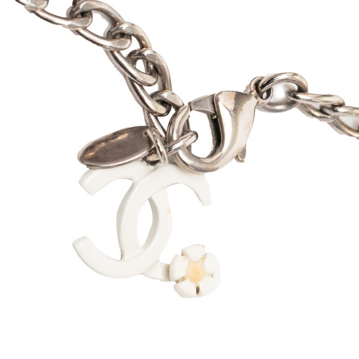 Chanel Camellia Coco Mark Chain Pendant Necklace, White  display picture 2